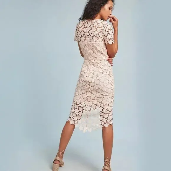 Shoshanna Marcella Lace Dress Blush Pink Anthropologie Floral Midi Size 4 - Picture 4 of 16